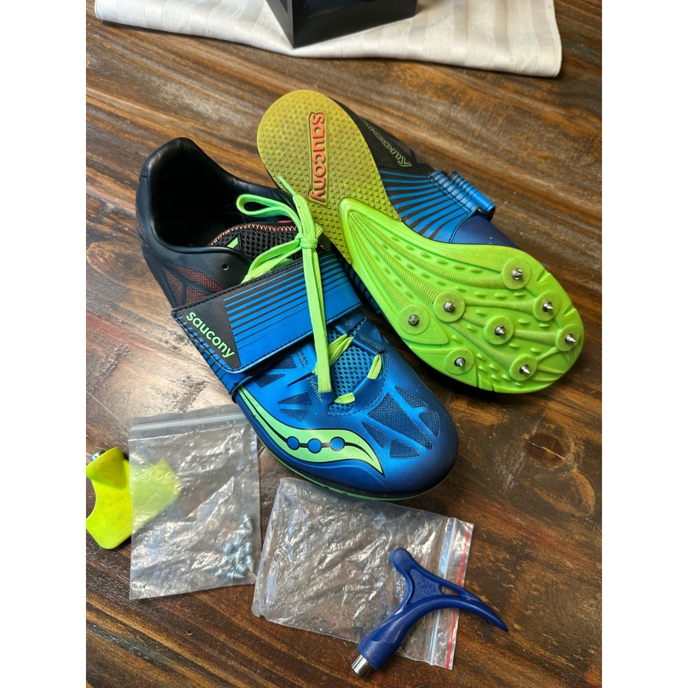 Saucony Soarin J2 Mens Blue Green Track Field Jumping Spikes S29037-2 Size 9